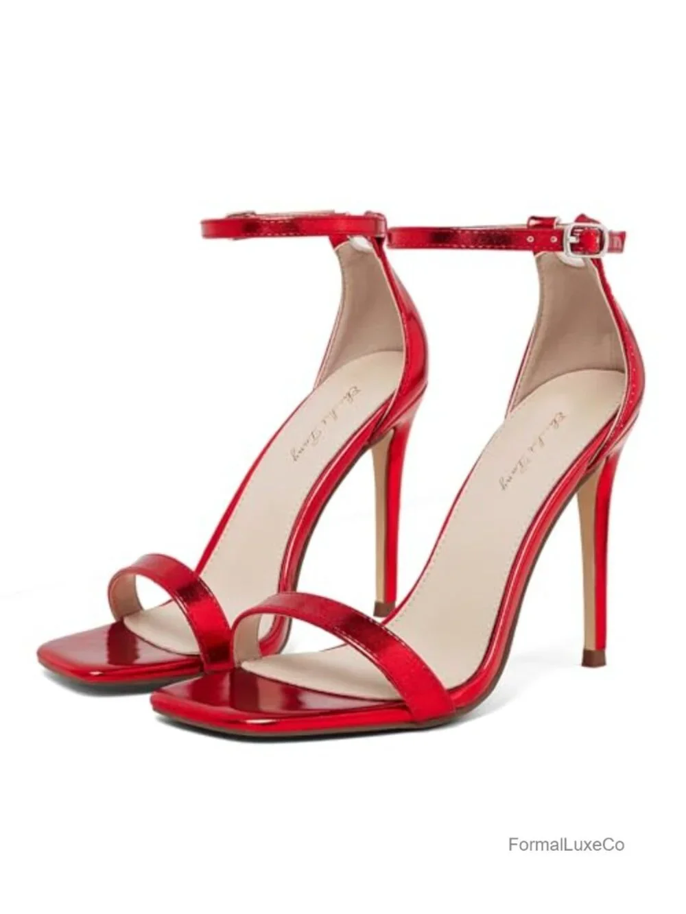Stiletto Heels Square Open Toe Ankle Strap High Heeled Sandals 4 Inch Comfort